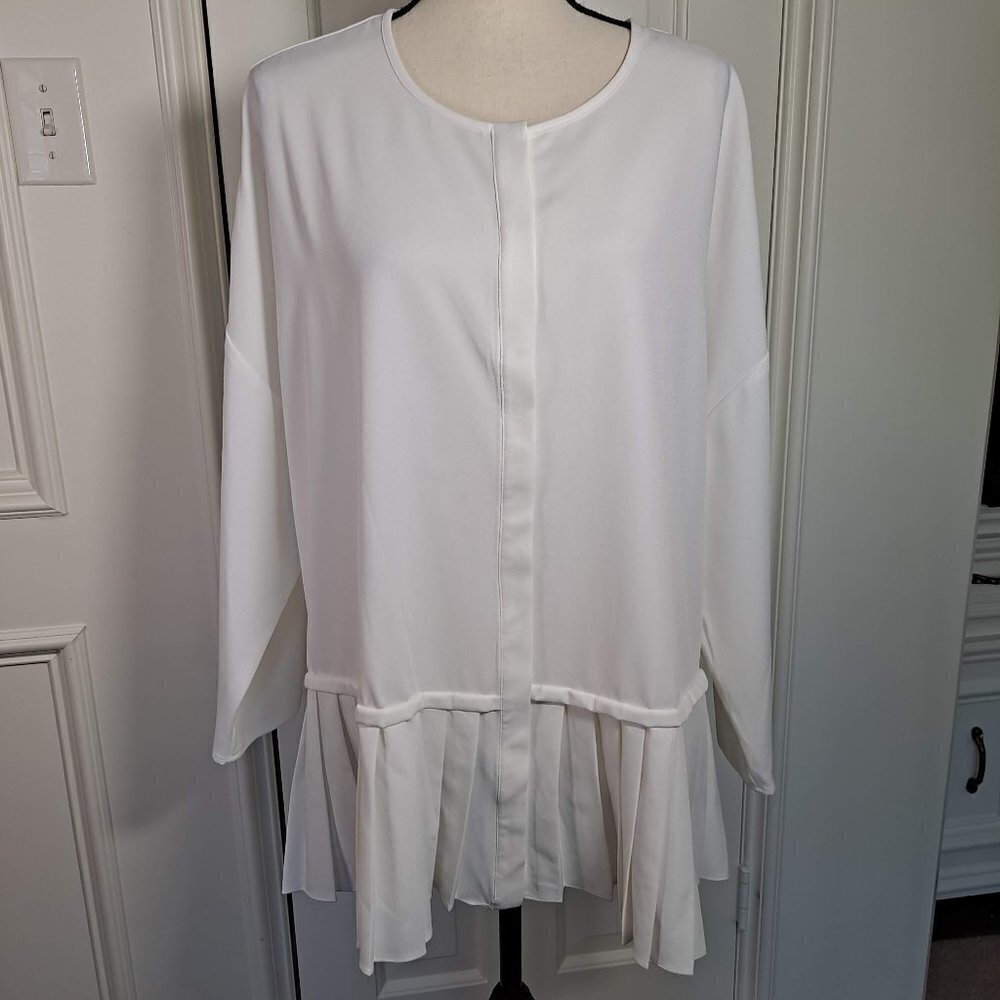 Marla Wynne Women's 2X White/Off White Blouse Dropped Shoulder Pleat Detail NWT
